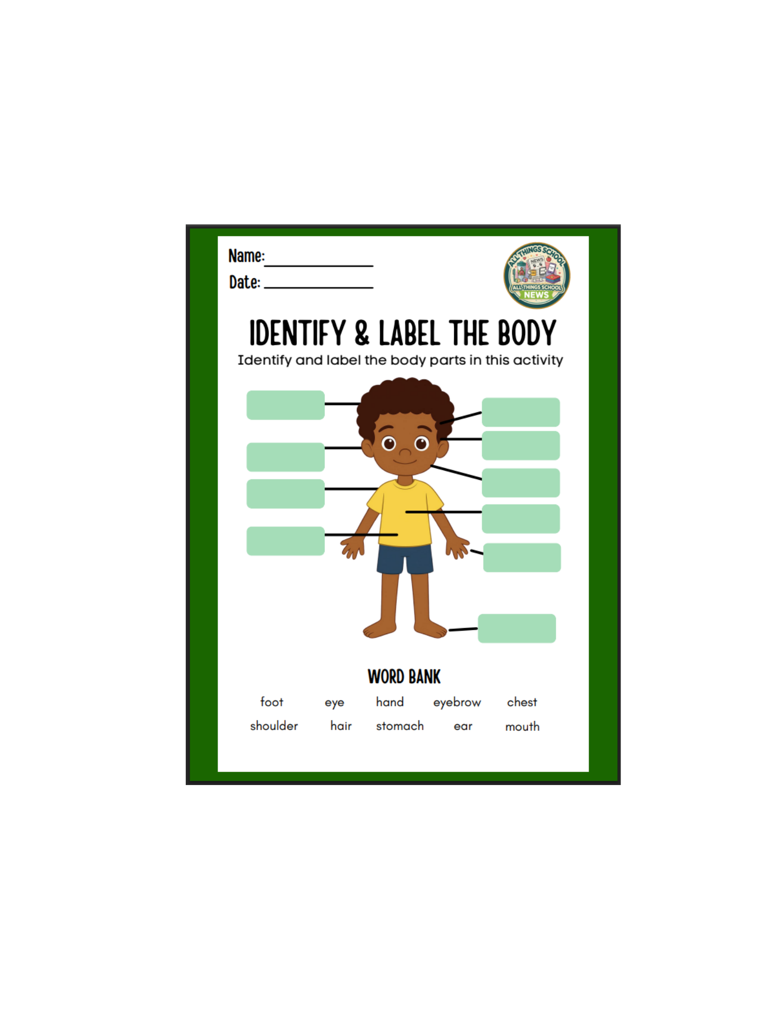 Editable |Identify & Label the Body Parts Worksheet | 8-Page Printable Digital Download | Black Representation