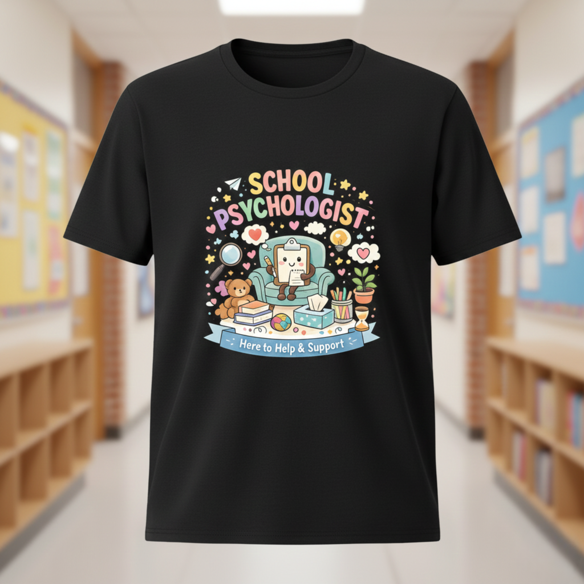 School Psychologist "Here to Help & Support" Graphic T-Shirt