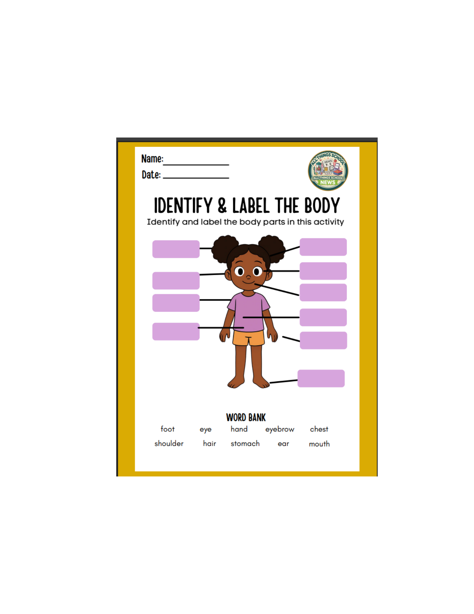 Editable |Identify & Label the Body Parts Worksheet | 8-Page Printable Digital Download | Black Representation