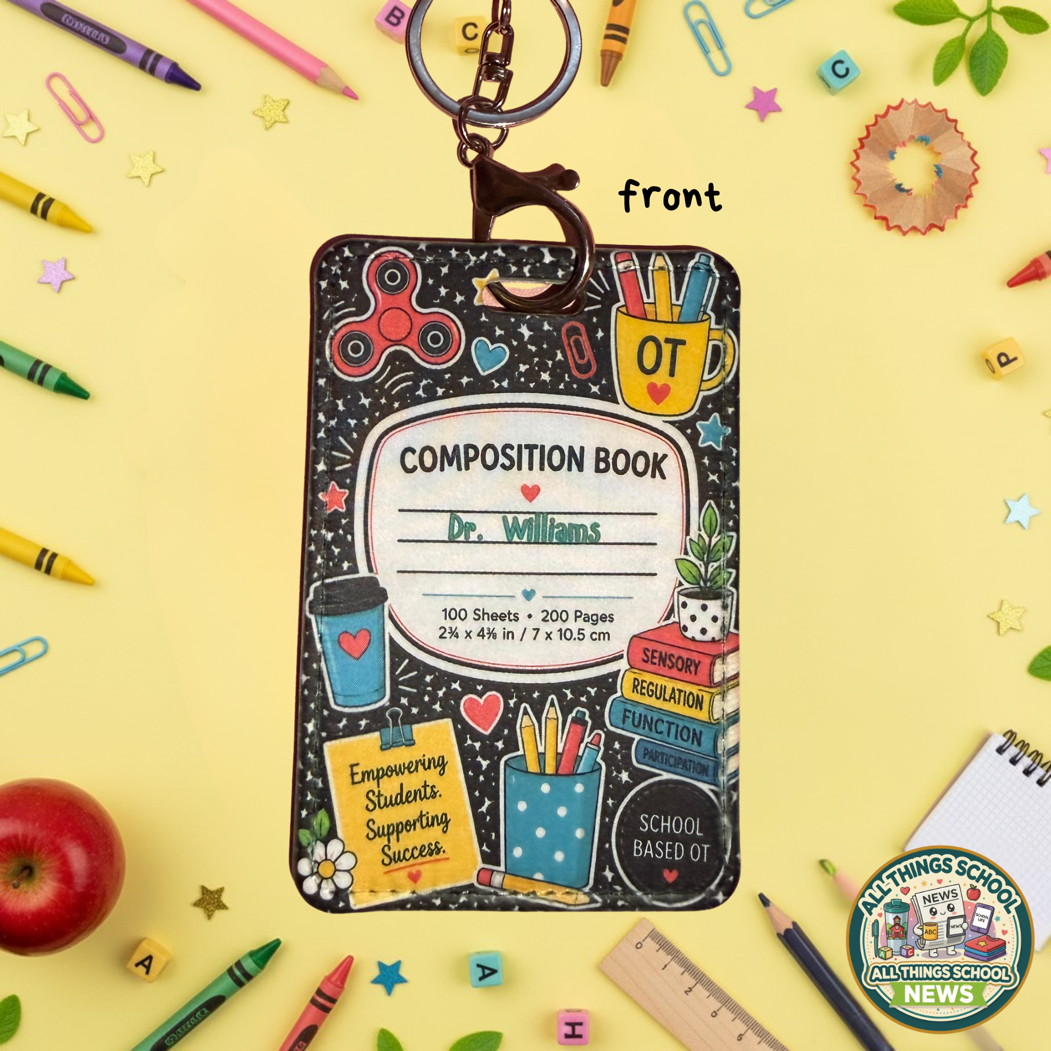 Personalized School-Based OT Leather Badge Holder with Keychain