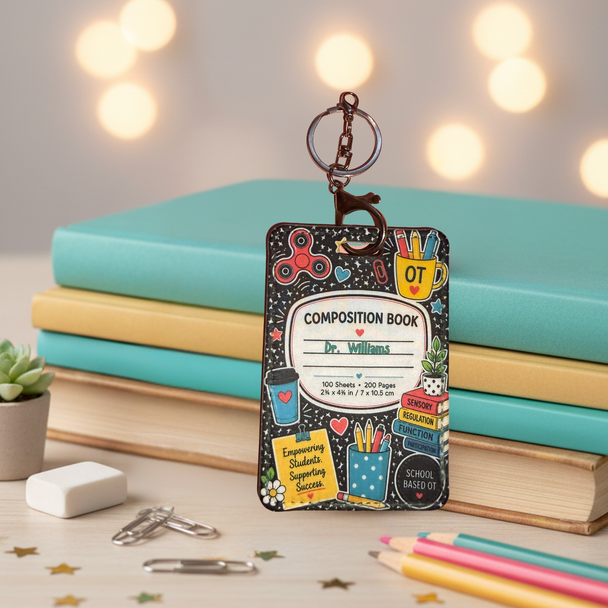 Personalized School-Based OT Leather Badge Holder with Keychain