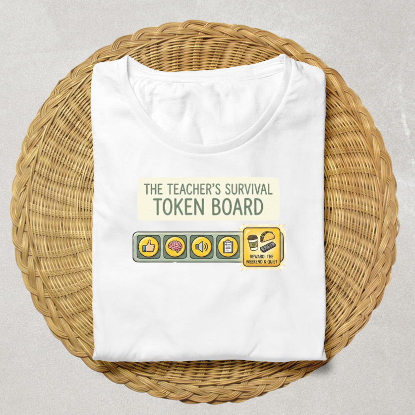The Teacher's Survival Token Board T-Shirt: I AM WORKING FOR...