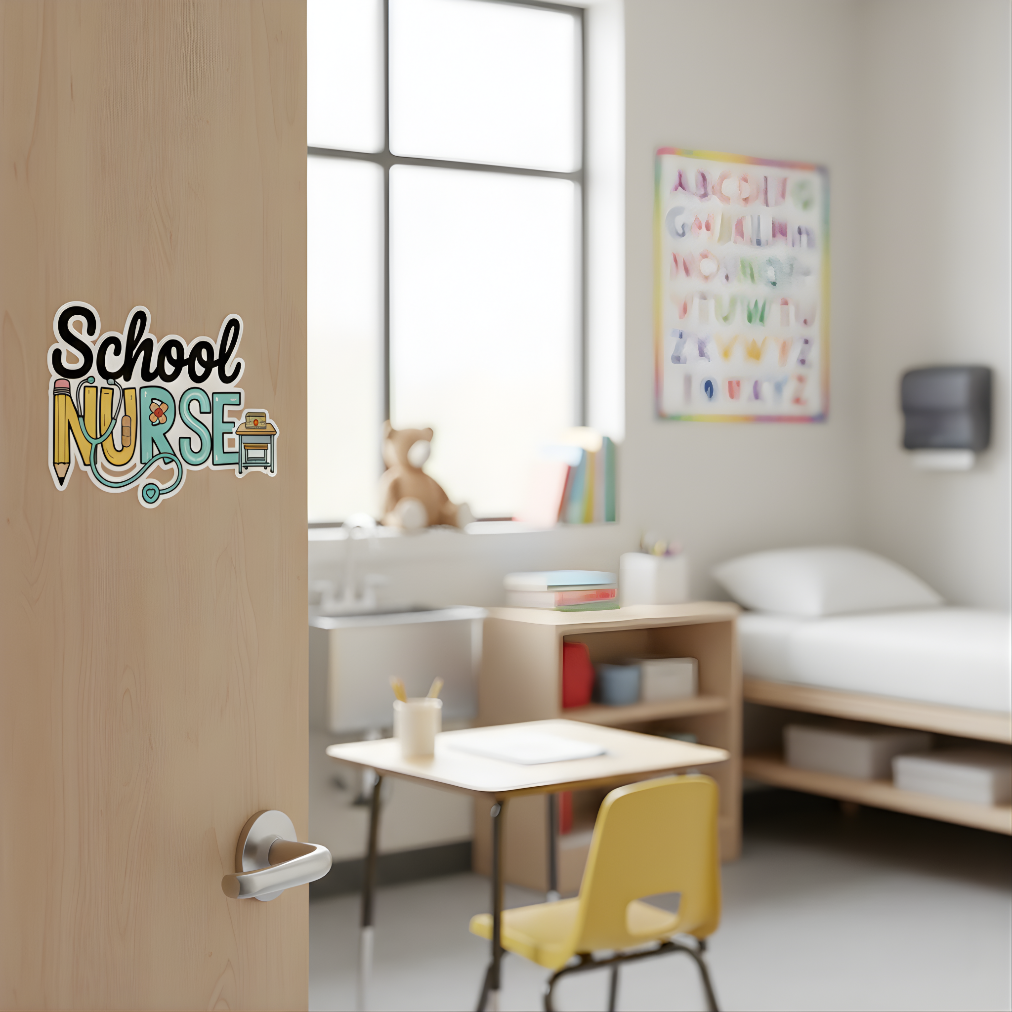 School Nurse Vinyl Decal | Student Desk & Stethoscope Design