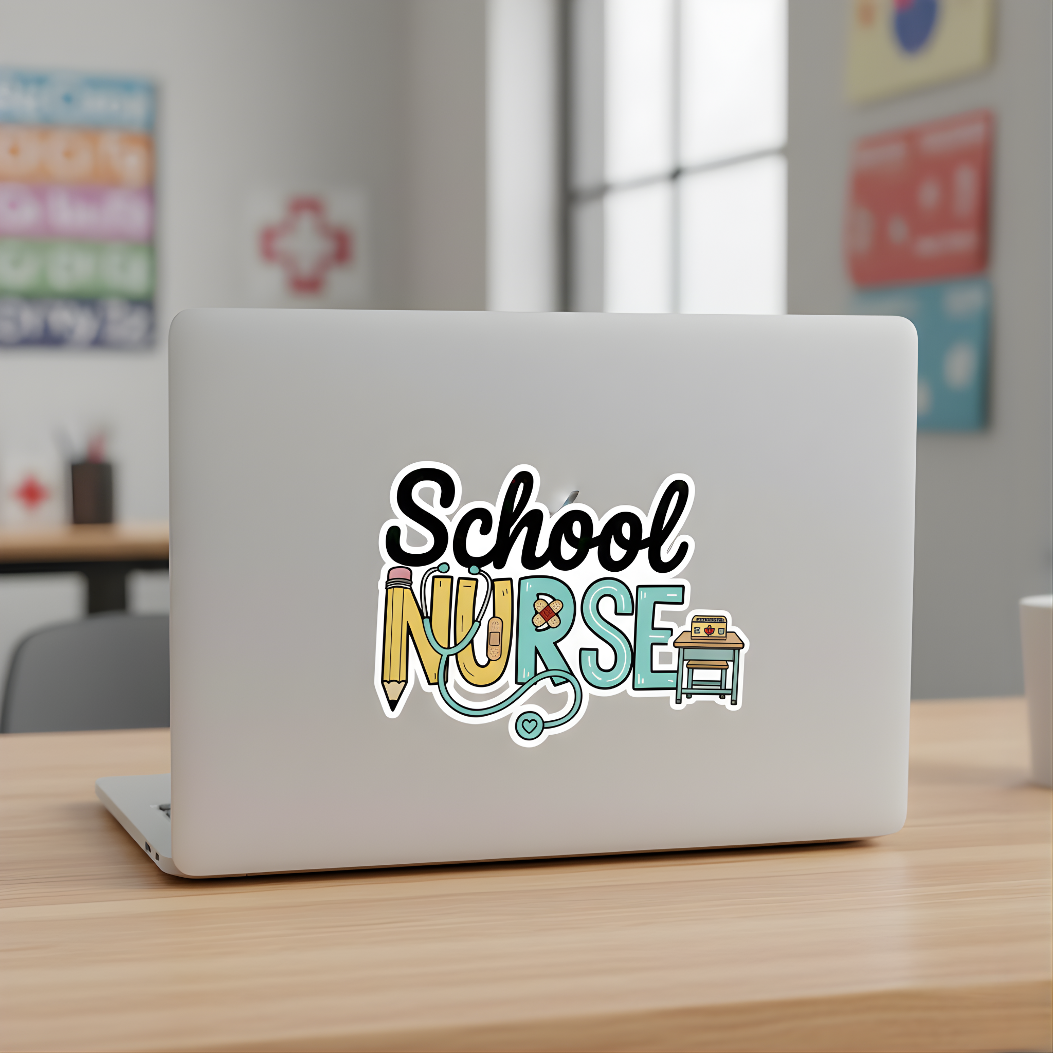 School Nurse Vinyl Decal | Student Desk & Stethoscope Design