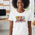 School Nurse Graphic T-Shirt | Colorful Patterned Tee for School Nurses