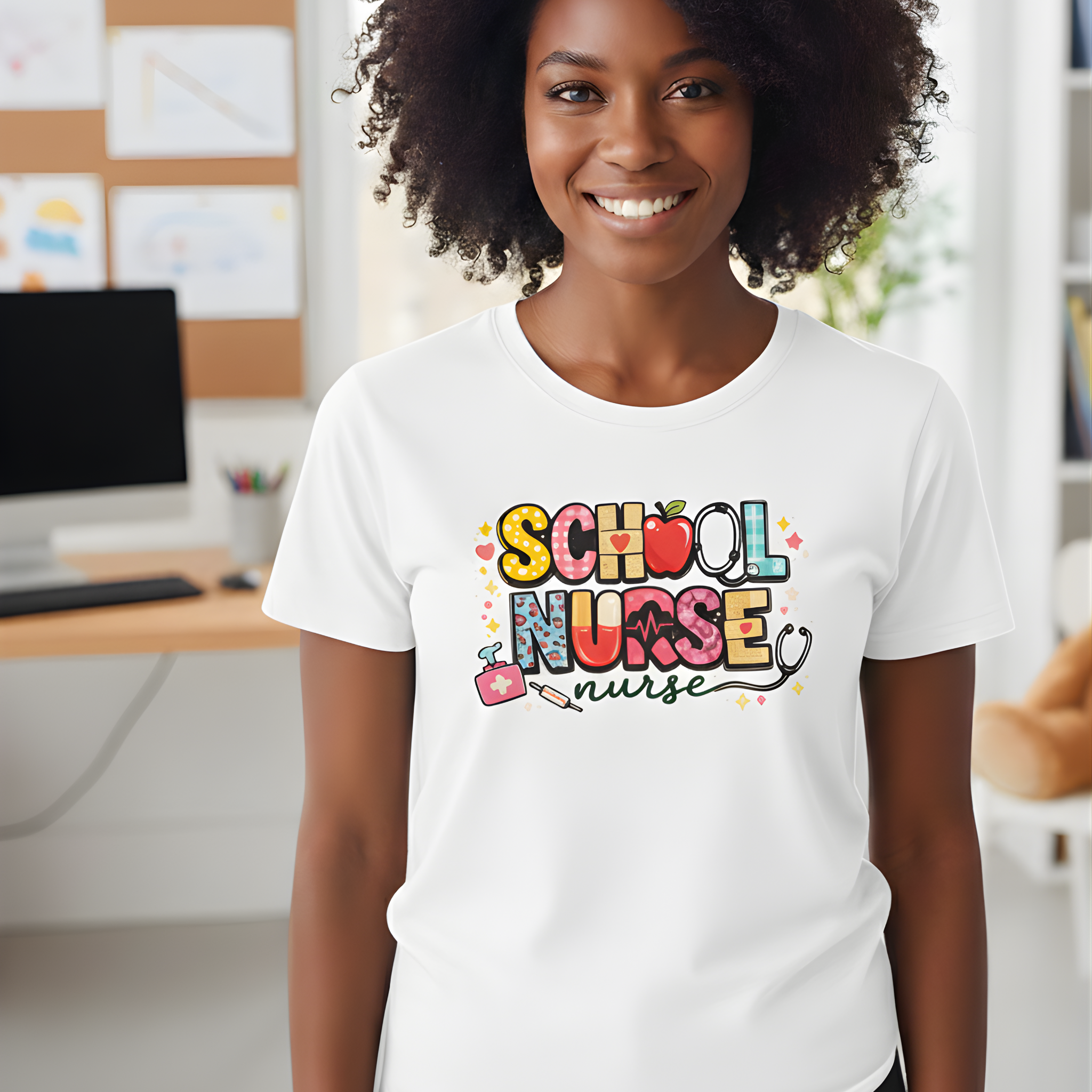 School Nurse Graphic T-Shirt | Colorful Patterned Tee for School Nurses