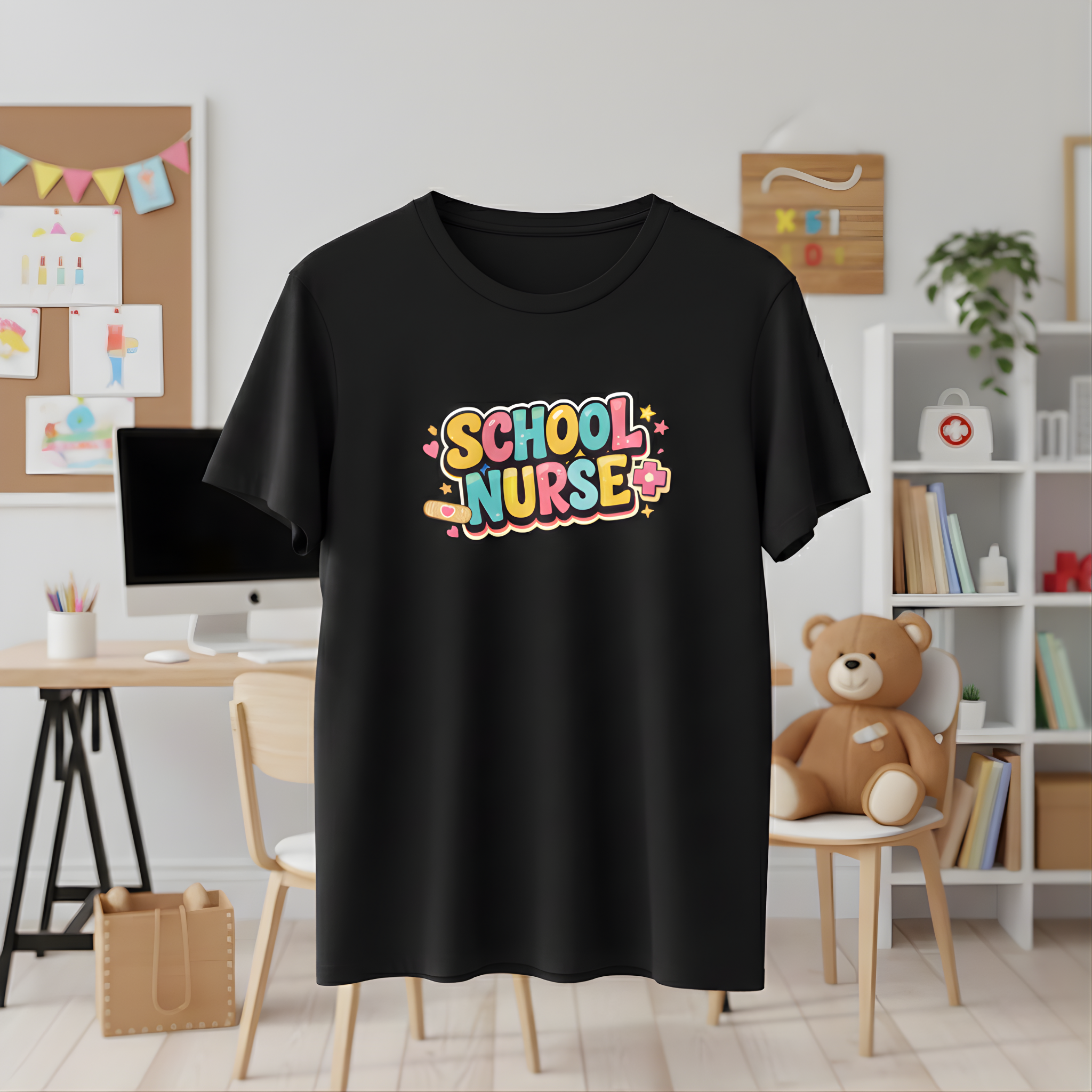 School Nurse Colorful Comfort T-Shirt | Bubble Font Graphic Tee