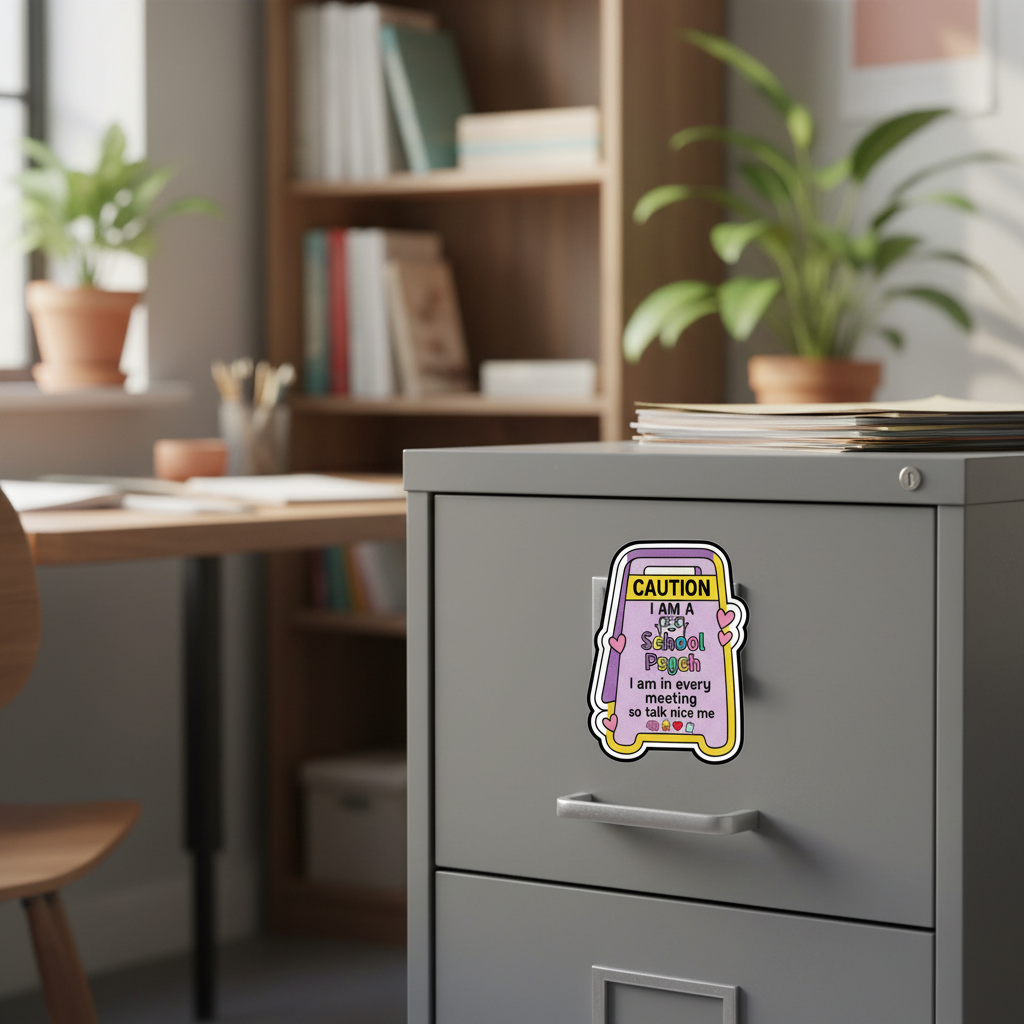 Caution School Psych Sticker - Filing Cabinet