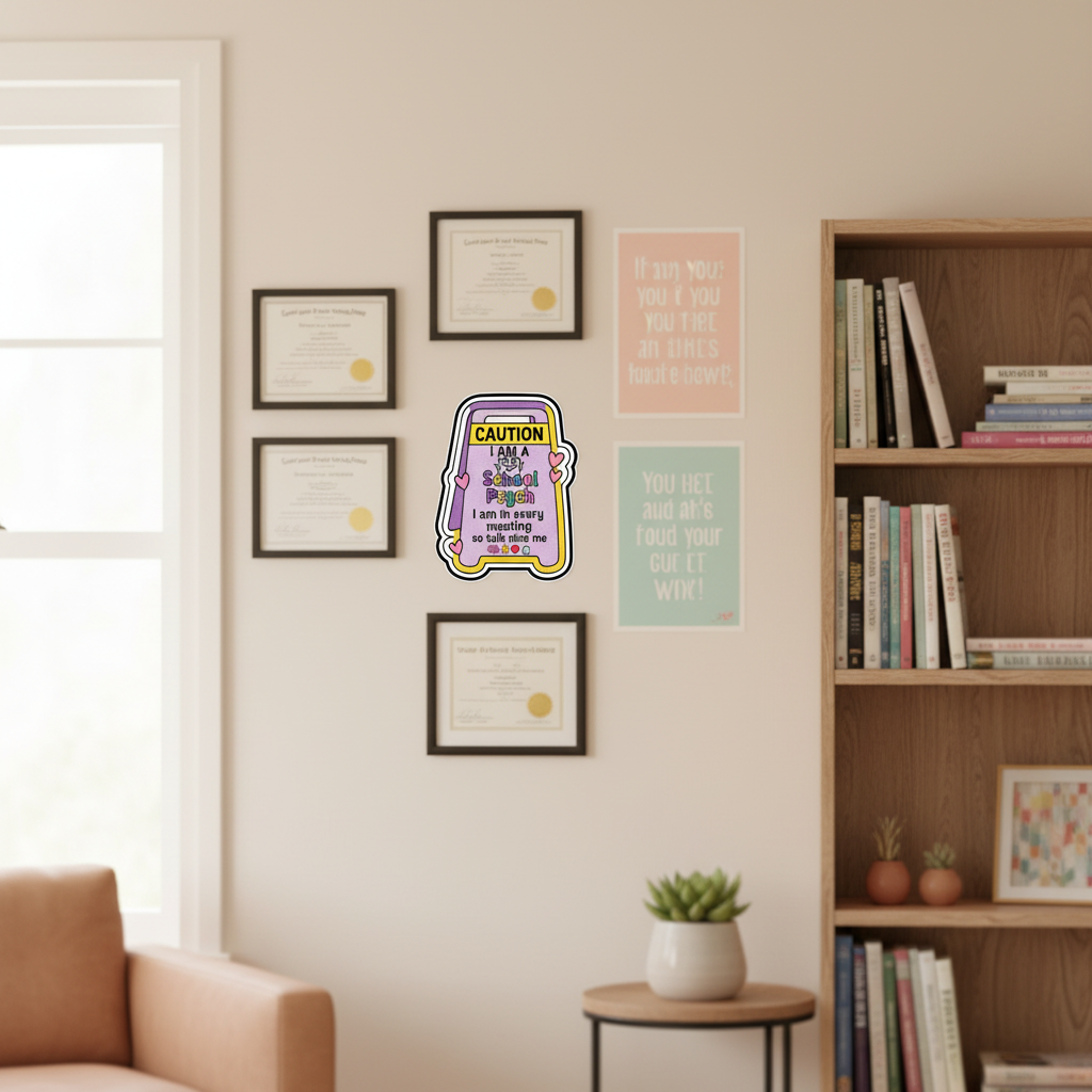 Caution School Psych Sticker - Office Wall