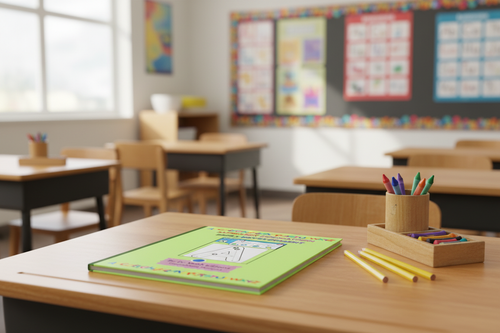 Front cover classroom desk mockup
