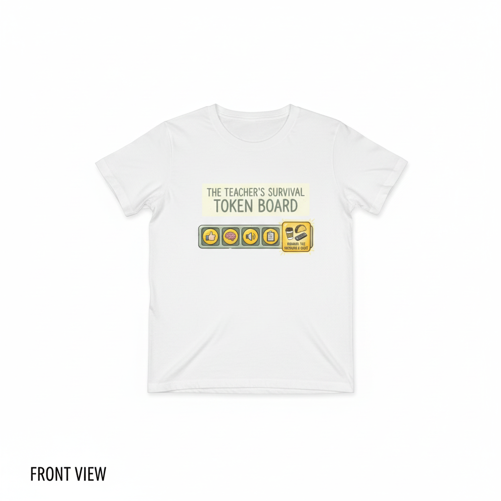 Front View – Teacher's Survival Token Board T-Shirt