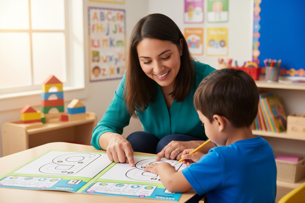 Hispanic female teacher coaching student