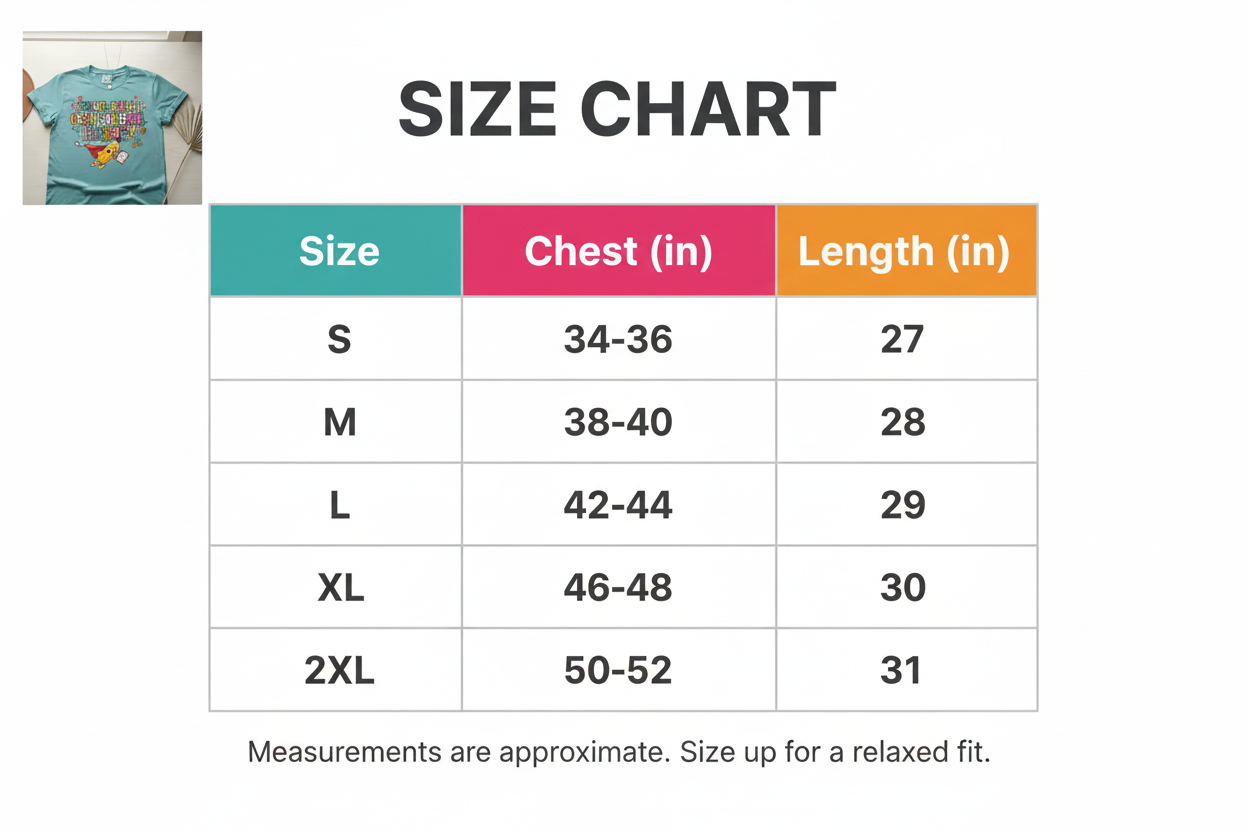 Size Chart S-2XL – Super OT Superhero Pencil shirt