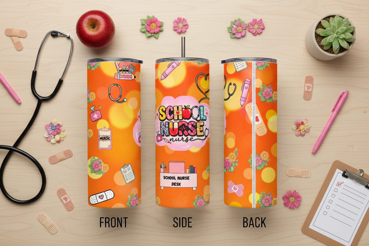 School Nurse tumbler flat lay with nurse props