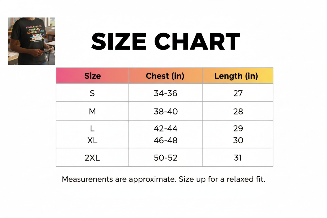 Size Chart S-2XL – Where All Crayons Color shirt