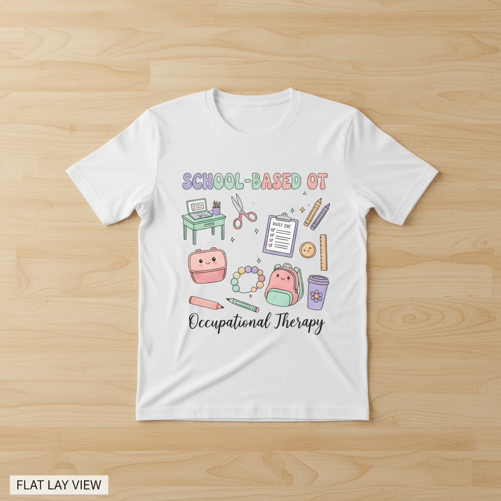 Flat Lay View – School-Based OT shirt overhead