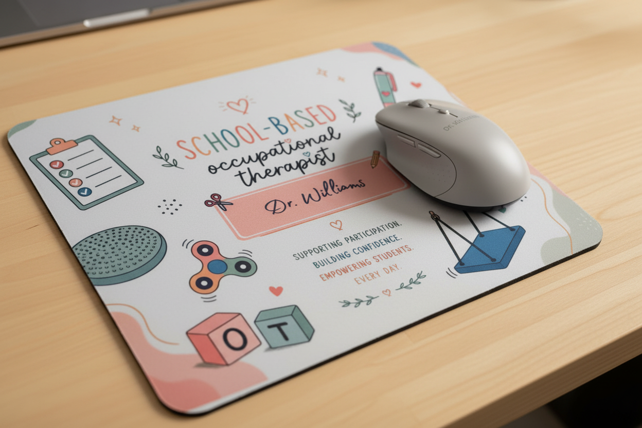 School-Based OT mouse pad lifestyle mockup with mouse