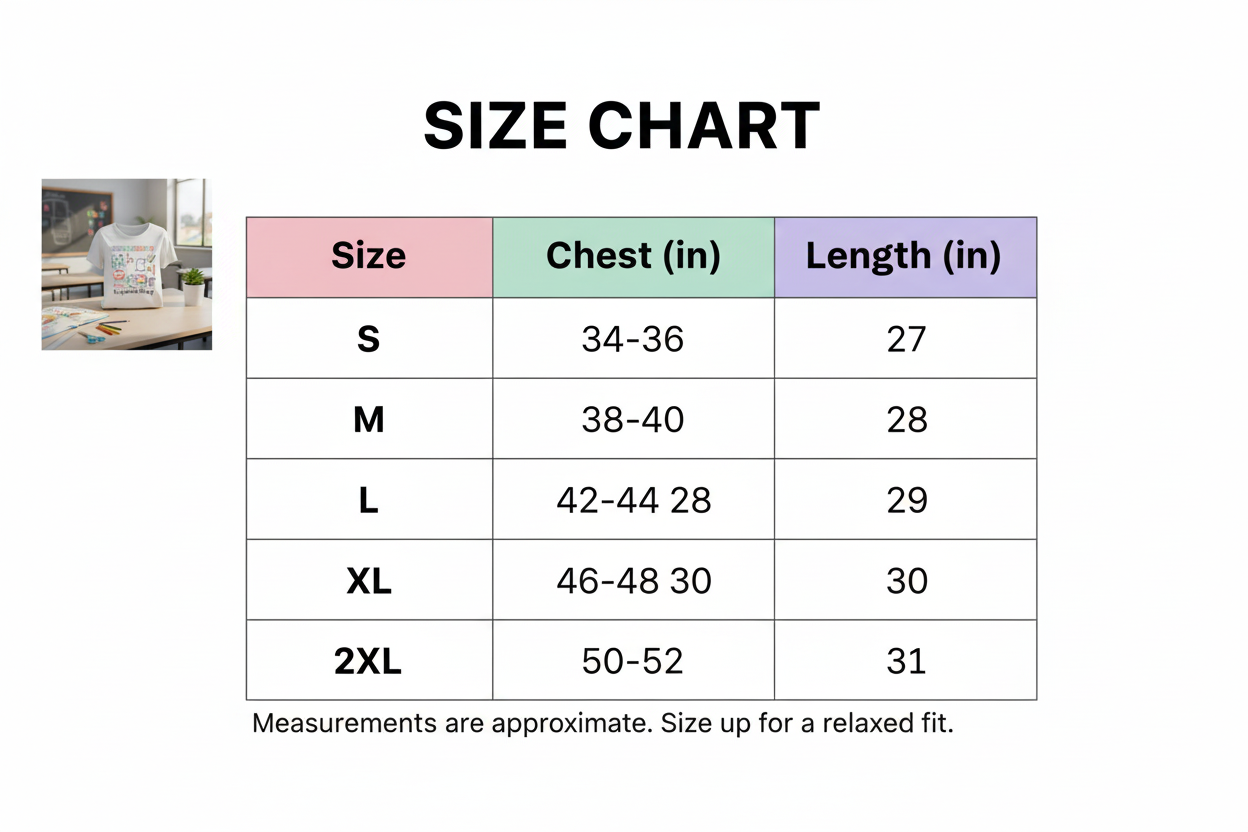 Size Chart S-2XL – School-Based OT shirt