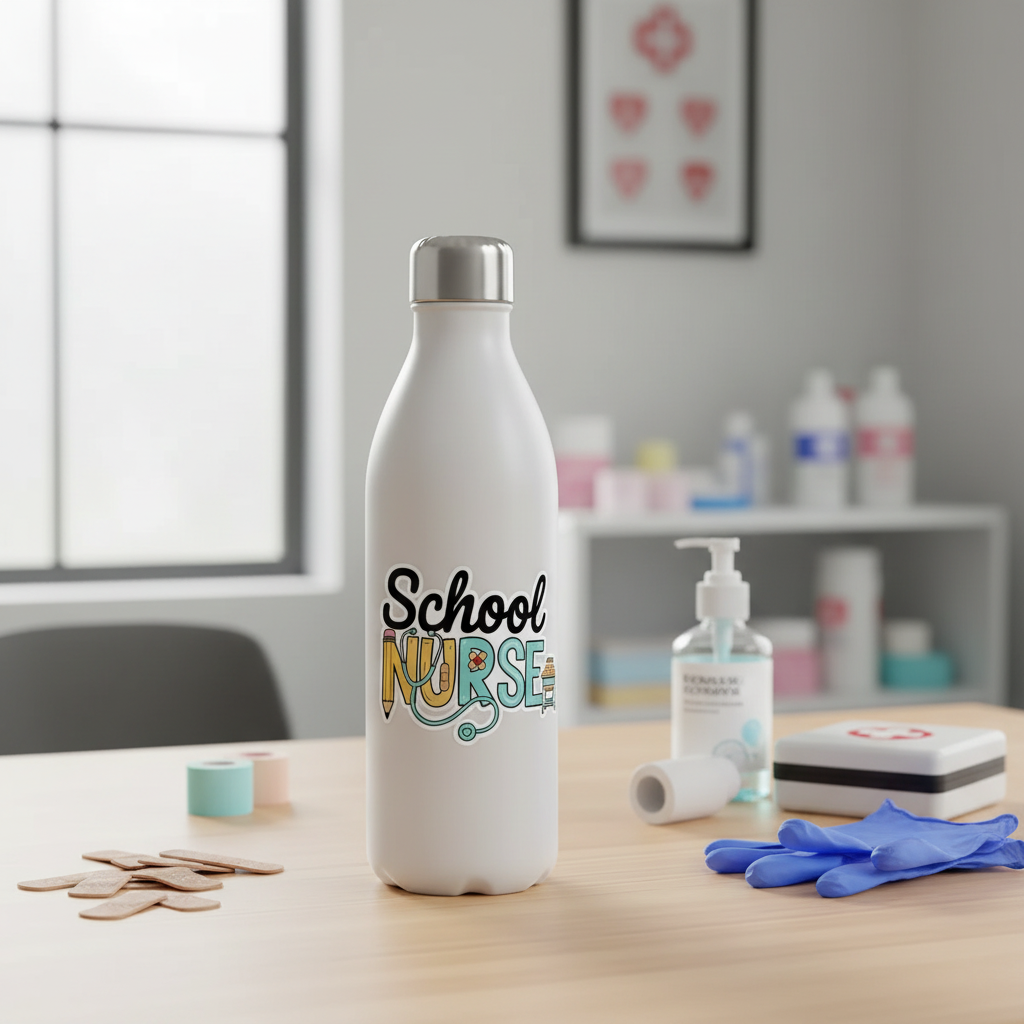 School Nurse sticker on water bottle