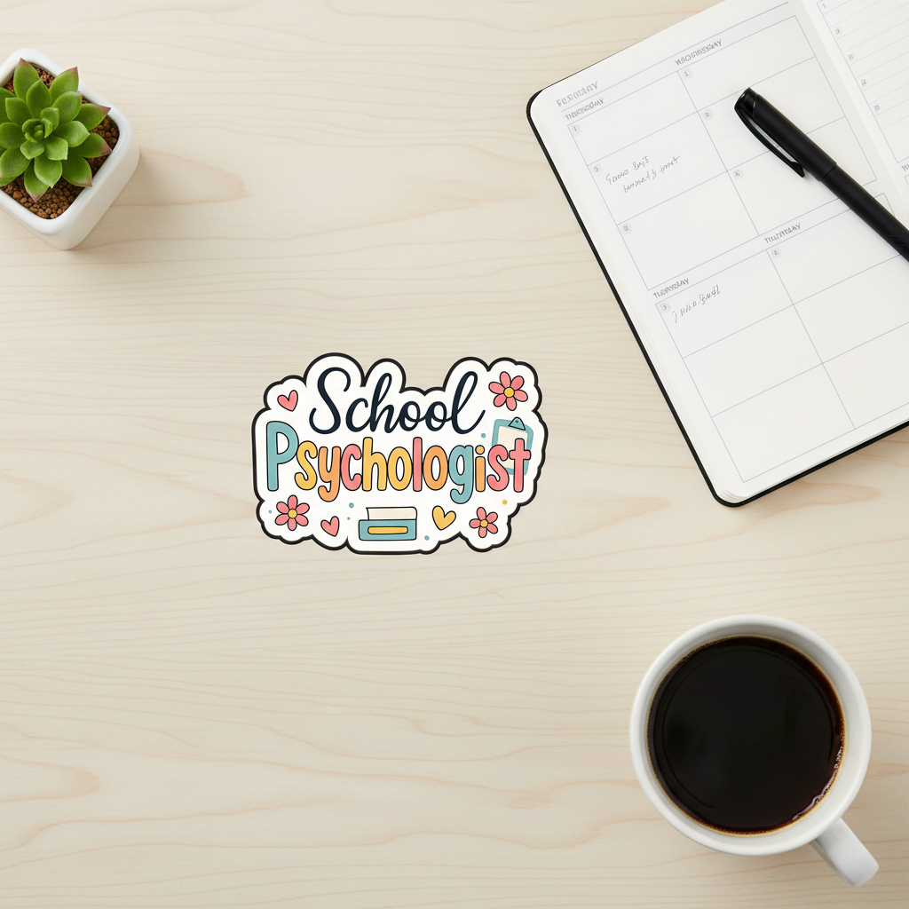 School Psychologist Sticker - Flat Lay Mockup