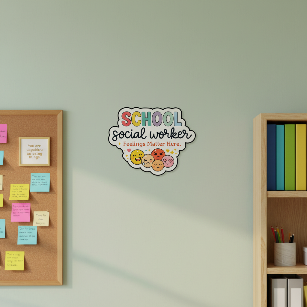 School Social Worker Feelings Matter Sticker - On Office Wall