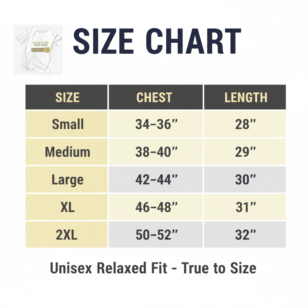 Size Chart Fixed – Teacher's Survival Token Board T-Shirt