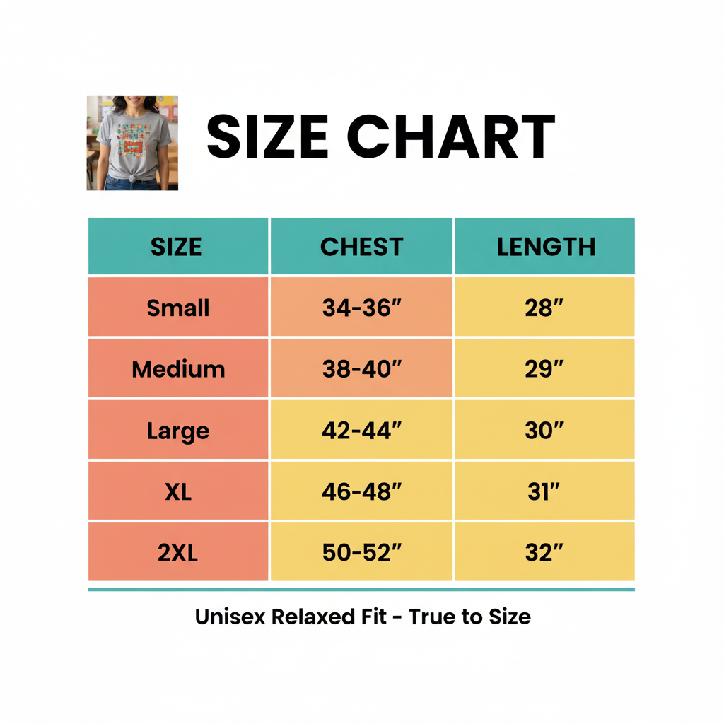Size Chart – My Class Is Full of Smarties T-Shirt