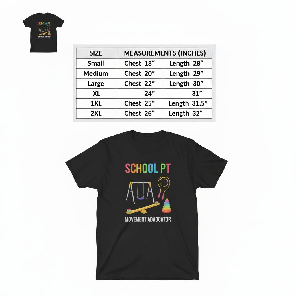 Size chart with correct shirt design