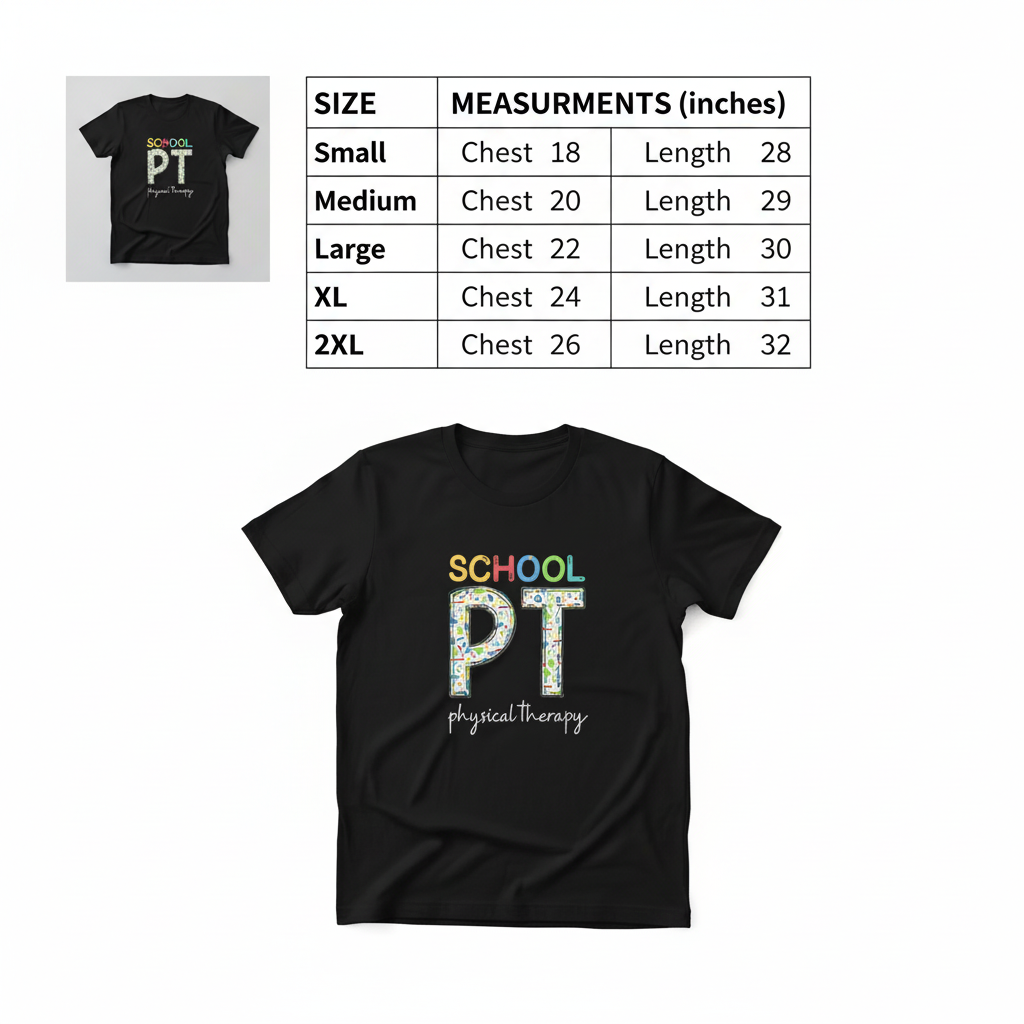 Size chart with correct shirt image