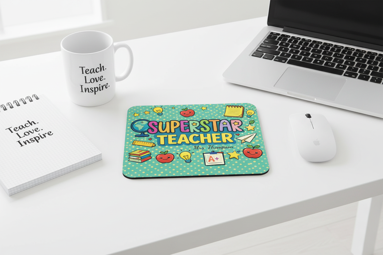 Superstar Teacher Mouse Pad - Laptop Setup