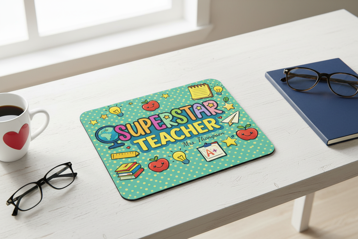 Superstar Teacher Mouse Pad - White Desk