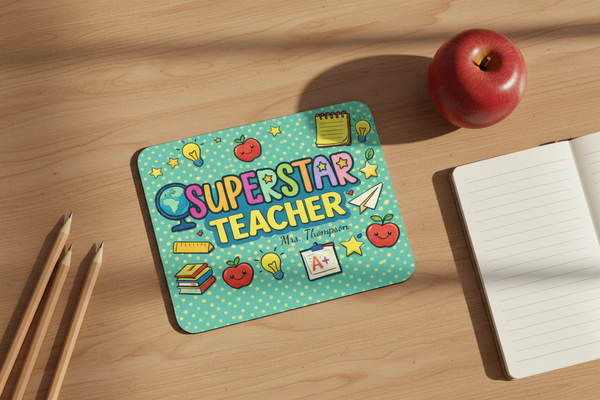 Superstar Teacher Mouse Pad - Wooden Desk