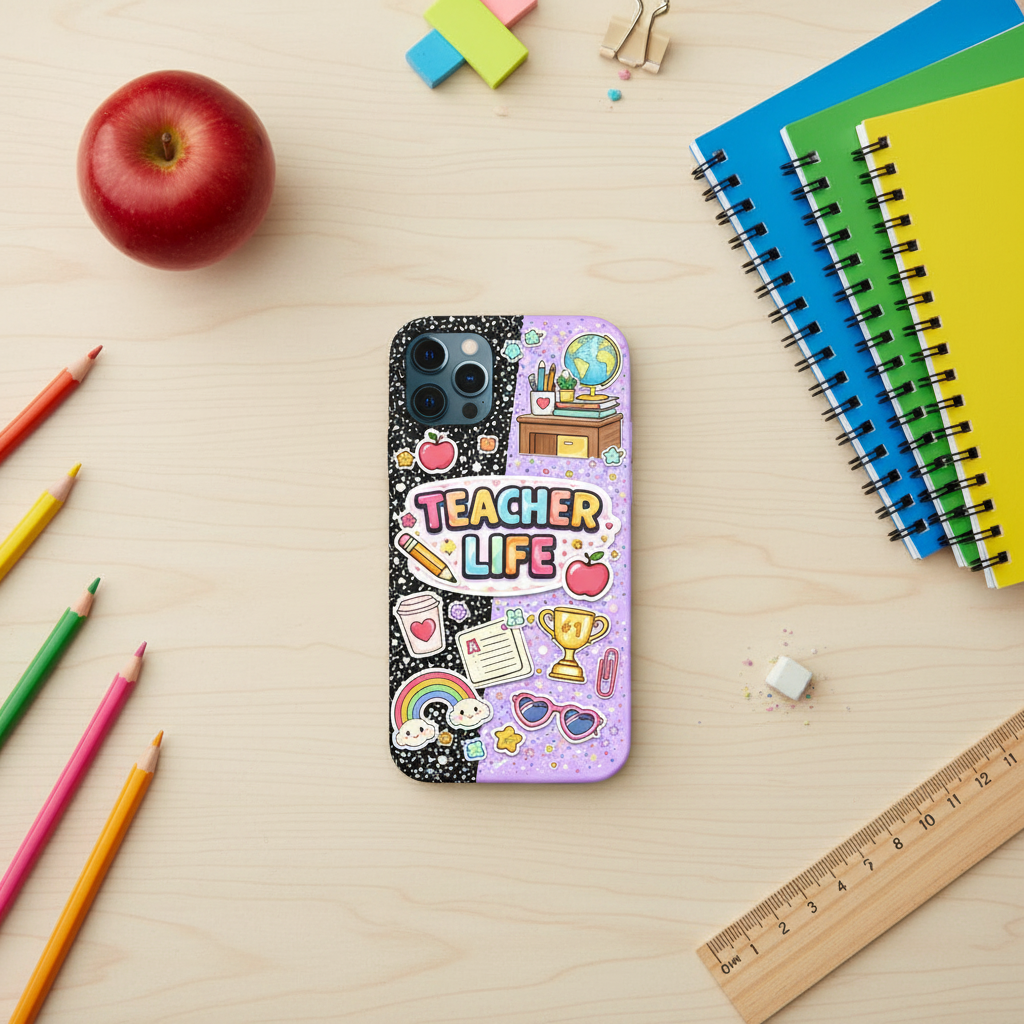 Teacher Life Phone Case - Flat Lay Mockup