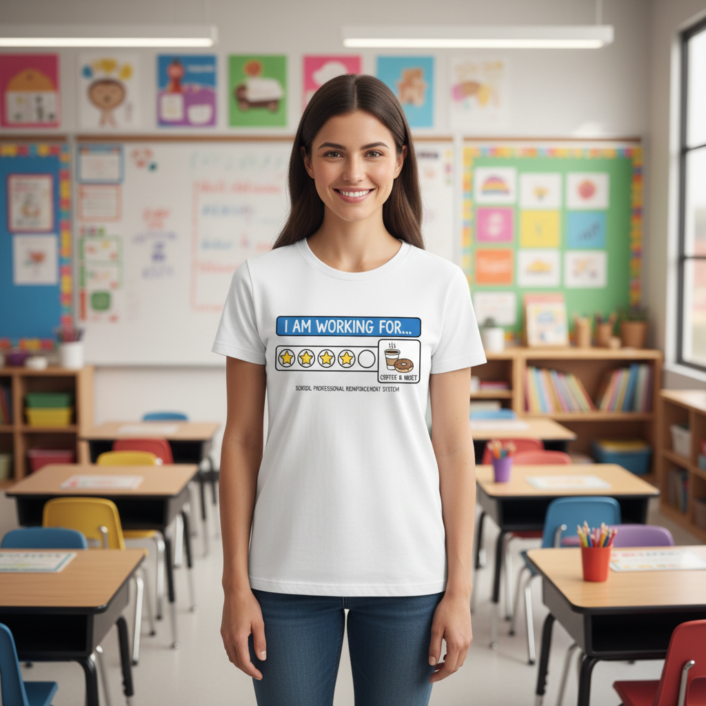 Teacher Wearing I Am Working For T-Shirt – Full Body Classroom